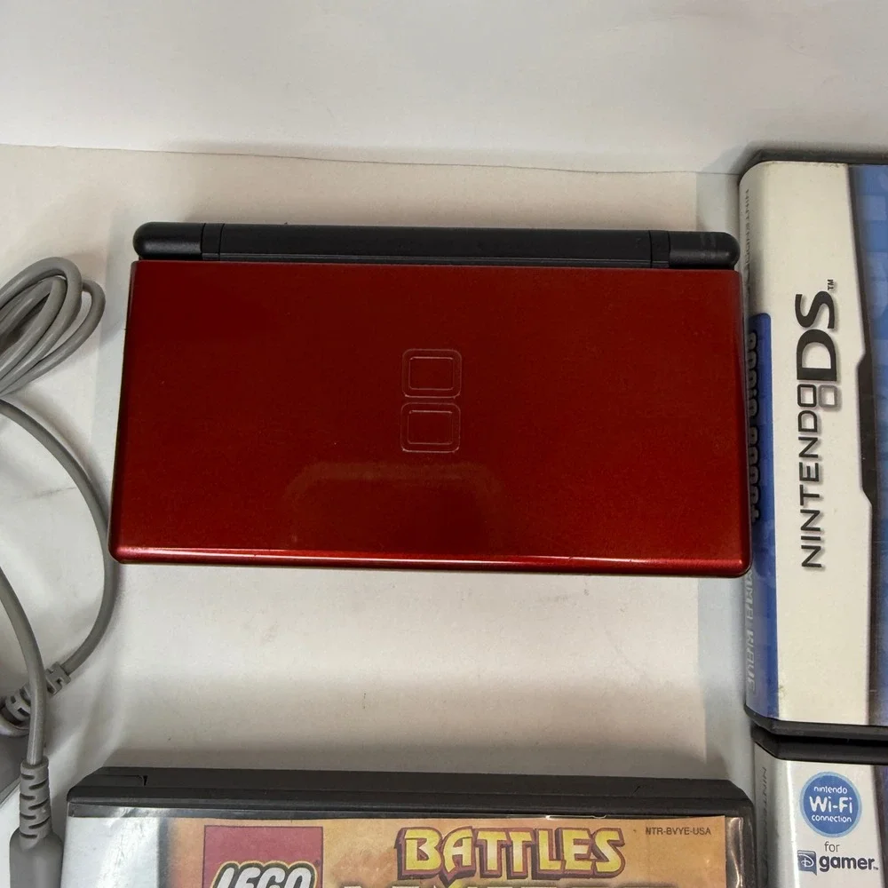 Nintendo DS Lite Crimson Red Black Console Bundle with Charger and 3 Games